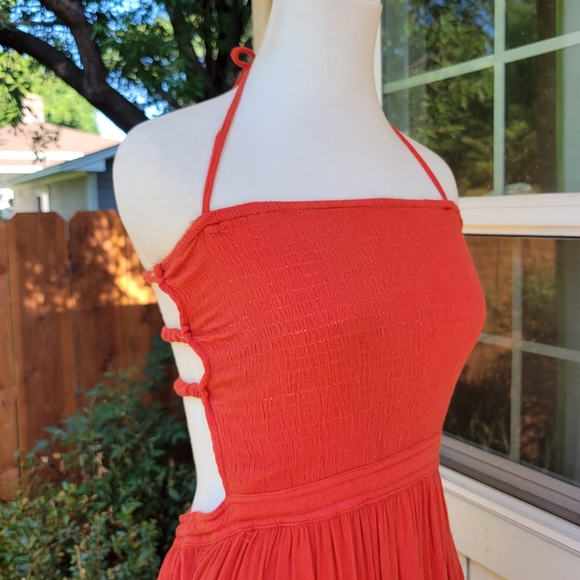 R.Vivimos Orange Summer Cotton Sexy Blackless Ruffle Maxi Dress - Picture 10 of 13